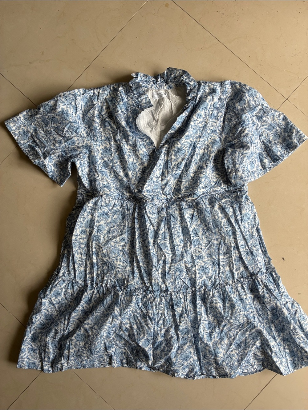 Nursing Blue Floral Tiered Midi Dress with V-Neck